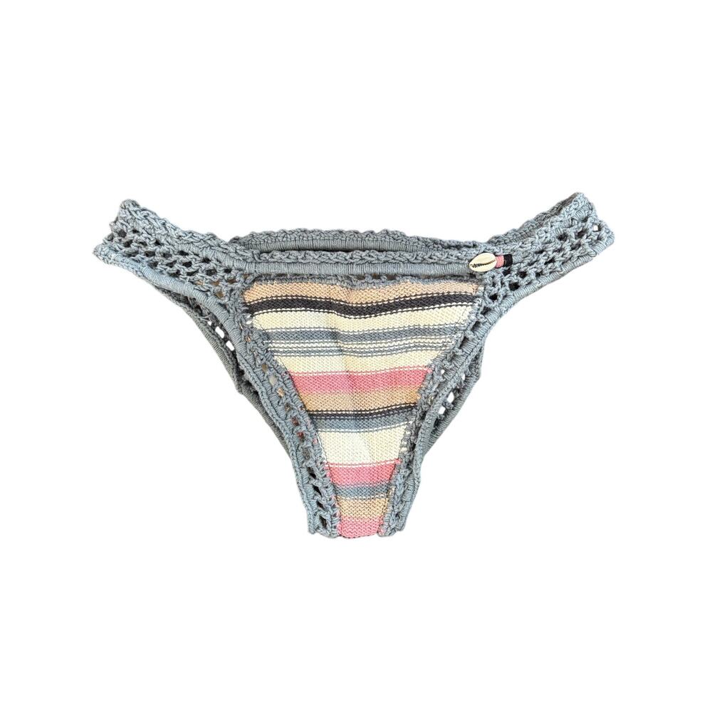 SHE MADE ME striped crochet bikini bottom boho free people shell swim beach